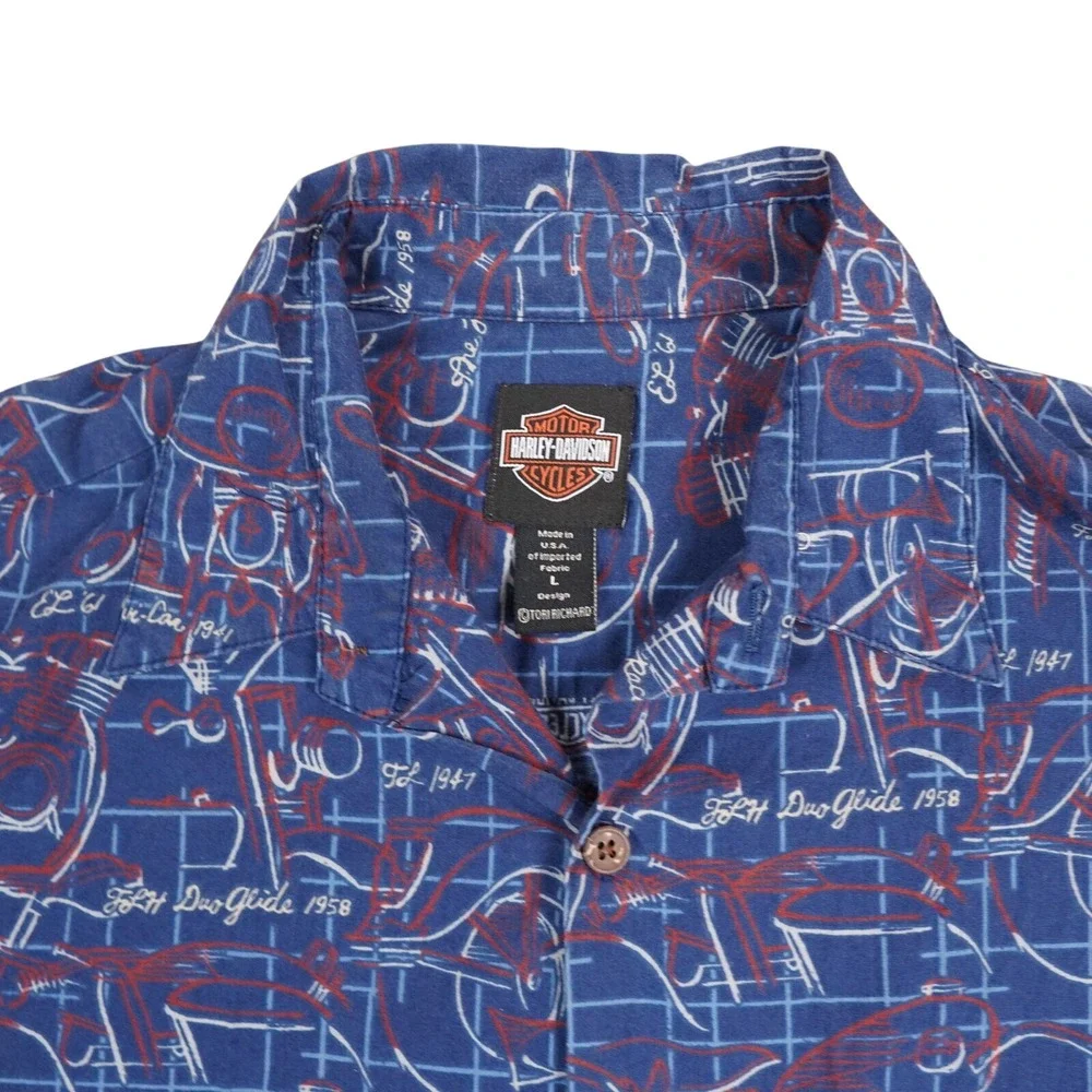 VTG Harley Davidson Tori Richard‎ Hawaiian Shirt Large USA FLH Duo-Glide 1958